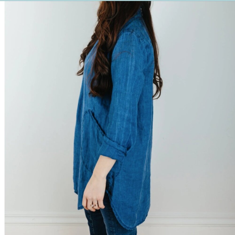 CP‎ Shades Indigo Cotton Twill Tunic Shirt Sz Medium - READ Pockets Lightweight - Picture 12 of 12